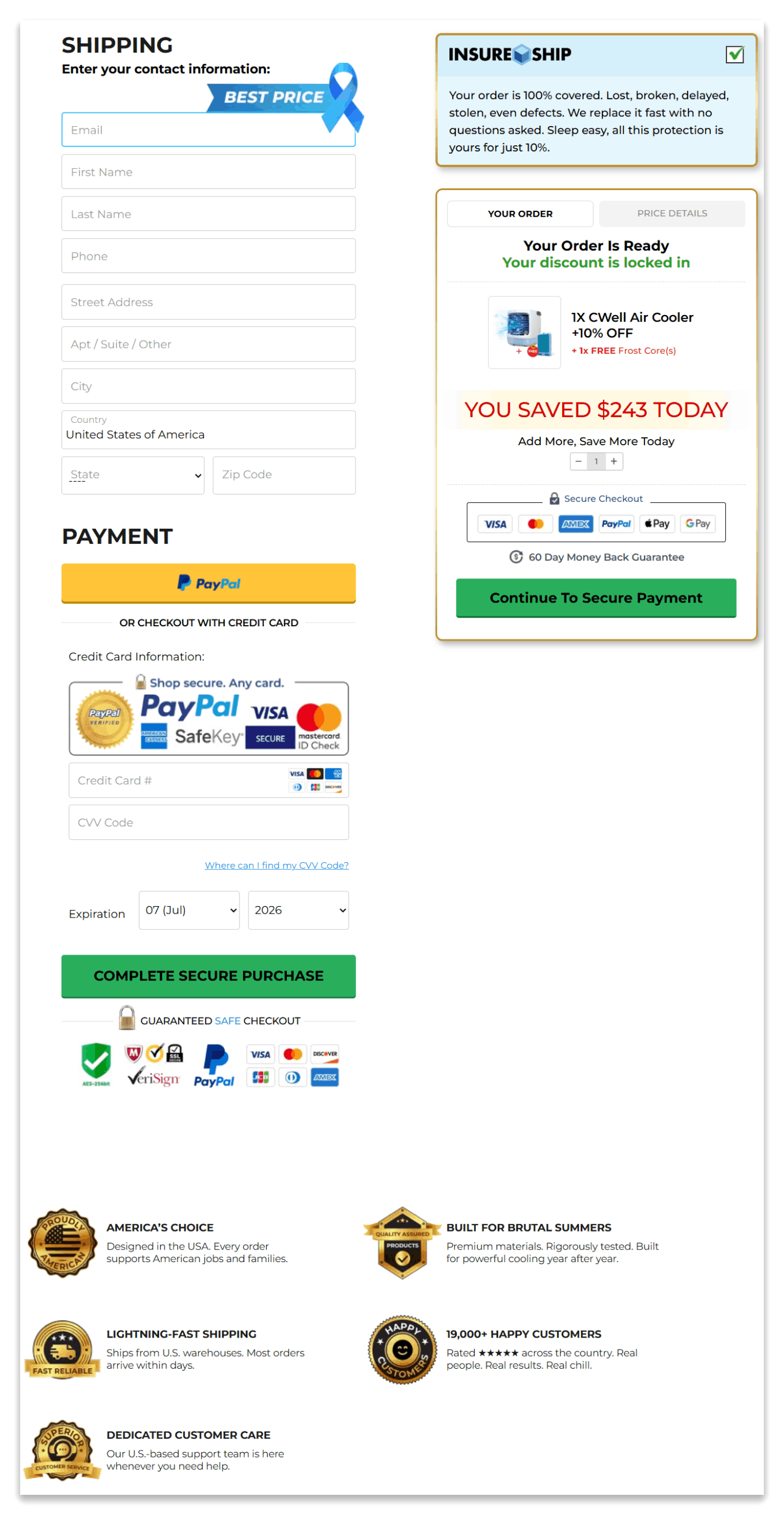 CWell 2.0 checkout page